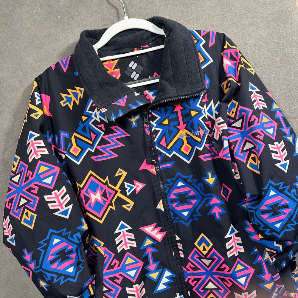 Columbia Jacket‎ Women S Black Neon Geometric Tribal Zip Windbreaker Excellent